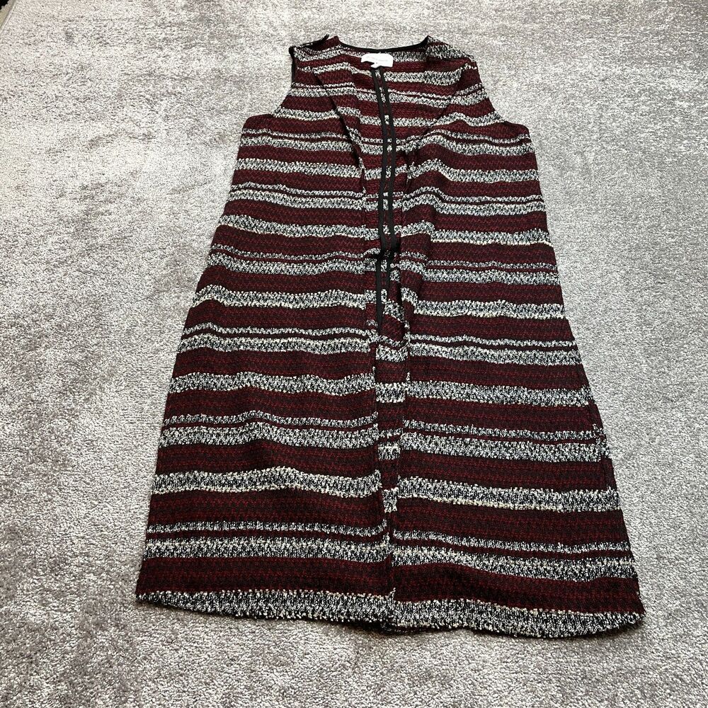 BCBGeneration Vest Duster Topper Long Womens L White Red Tweed Stripe Cardigan